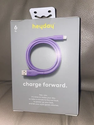 Heyday Purple Soft-Touch Charging Cable 6’ Usb A to Iphone Ipad NWT Fun Long Go - Image 1 of 4