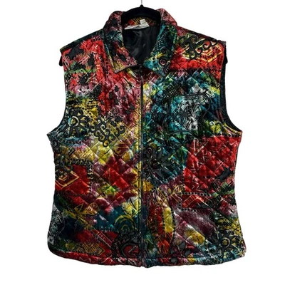 Coldwater Creek Vest Womens Medium Velvet Quilted Boho Art to Wear Zip Up - Image 1 of 4
