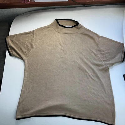 Kevo-Vintage 60’s -Unisex- XL-SS Pullover  Top -100% Silk—Camel-Black-FLAWS - Image 1 of 4