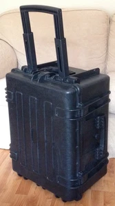 Wheeled flight case large black plastic 57cm drums hardware DJ PA lights cameras - Picture 1 of 21