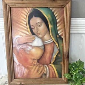 MADE IN MEXICO VERGINE MARIA CON PAPA DA APPENDERE A PARETE STAMPA ARTISTICA - Foto 1 di 3