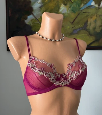 Nuevo con etiquetas Sujetador de encaje con aros transparentes rosa La Perla PAISLEY, talla 34B Foto 1 de 3