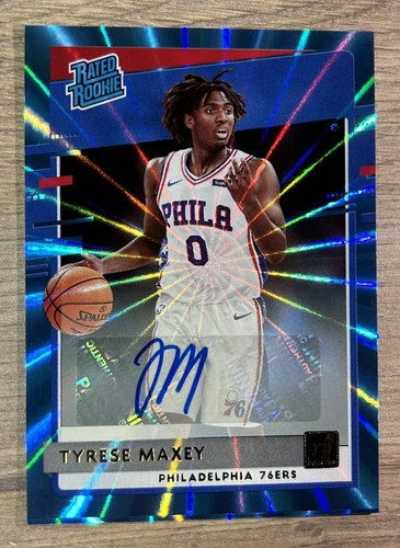 2020-21 Panini Donruss Tyrese Maxey RC Rated Rookie Auto #211 Light Blue Laser