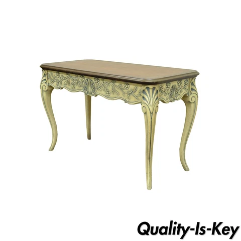Vintage Louis XV French Country Style Shell Carved 2 Drawer Console Hall Table Cover