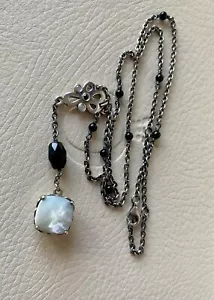 Authentische nicht mehr erhältliche Pandora "Aufrichtigkeit" Sterling Y Halskette mit Onyx & MOP Tropfen - Bild 1 von 9