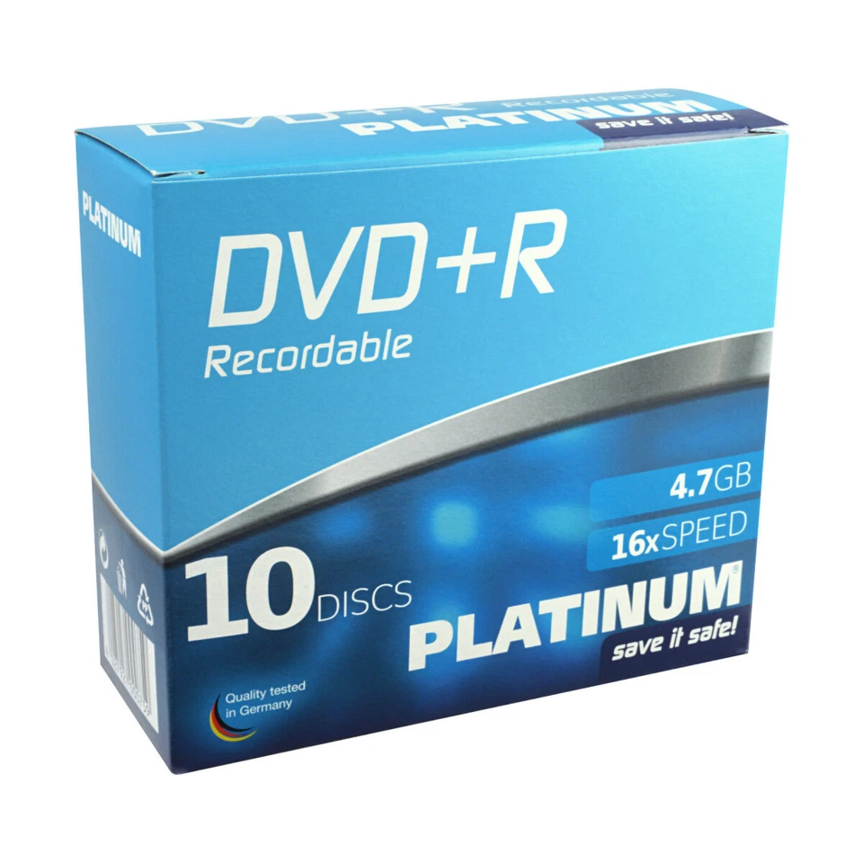 10x Platinum 4,7 GB DVD+R Rohlinge 120 Minuten Aufnahmezeit max. 16x im Slimcase - Bild 1 von 1
