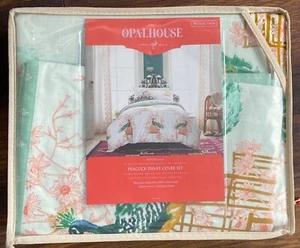 Opalhouse Peacock Duvet Cover Set W/ One Pillow Sham White Indo Bedding XL Twin - Picture 1 of 12