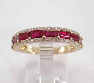 Lab-Created Red Ruby 1.10Ct Baguette Cut Anniversary Band 14K Yellow Gold Plated - Picture 1 of 7