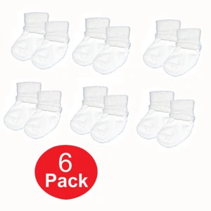 6 PAIR Baby Boys Girls White Infant Newborn Turn Cuff Crew Socks 0-6 mo. #80011 - Picture 1 of 3