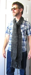 Black White Scarf 79x6 Long Goth Chunky Handmade Crochet Knit Warm Winter Gift - Picture 1 of 9
