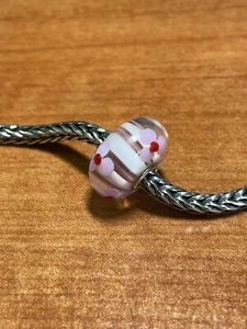 Authentic Trollbeads Unique OOAK Pink Bead Stripes with flowers #101 - Picture 1 of 10