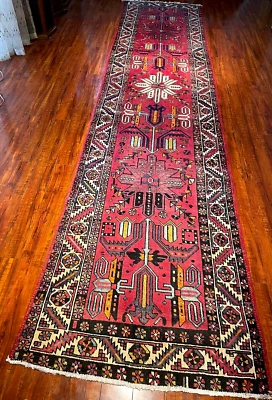 Exquisito Corredor Anudado Vintage Años 60 Auténtico Como Nuevo Hecho a Mano 14' x 4' ft Foto 1 de 4