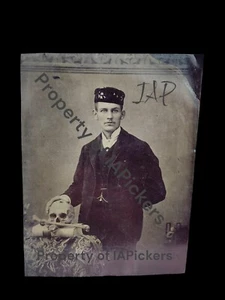 RARE TINTYPE SECRET SOCIETY SKULL & BONES FRATERNITY THE ORDER PHOTOGRAPH 6×8 - Picture 1 of 2