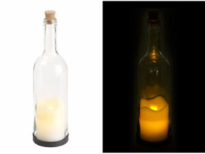 Flaschenlicht mit Timer: Deko-Glasflasche mit LED-Kerze und beweglicher Flamme