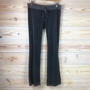 Y2K Juicy Couture Pants Womens Medium Velour Low Rise Bootcut Flare Gray - Picture 1 of 15