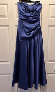 Dessy Collection ~ Blue Matte Satin Wrapped Bodice Flare Skirt Gown Size 4 - Picture 1 of 7