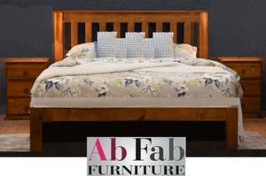 BANKSIA QUEEN SUITE TIMBER BED LOW FOOT FRAME 2 X BEDSIDE CHESTS BLACKWOOD - Picture 1 of 5