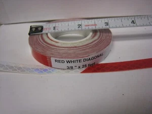 1 3M WHITE & RED Reflective Diagonal Stripe Conspicuity Tape 3/8" x 25' - Picture 1 of 6