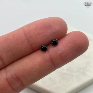 Sterling Silver Black Rhodium Plated Black CZ Stud Earrings for Men or Women - Picture 1 of 2