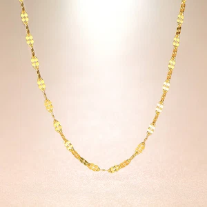 Genuine 18K Yellow Solid Gold Chain Woman's Clover Link Necklace 17.7inch Gift - Picture 1 of 5