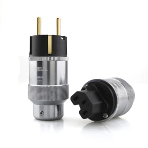 Audiophile 24K Gold Plated EU SCHUKO Hi-Fi Power Plug C15 AC IEC Power Connector - Picture 1 of 4