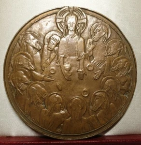 1948 bronce raro medalla de arte 90 mm Cristo última cena por H Guastalla  - Imagen 1 de 2