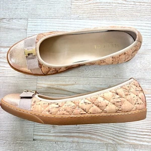 Sesto Meucci Quilted Cork Cap Toe Ballet Flats | Gold/Natural Size 7.5 - Picture 1 of 5