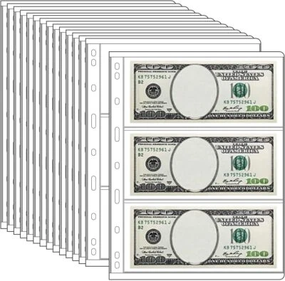 15 Sheets 3-Pocket Currency Sleeves for Banknotes, 45 Slots, Fits 3-Ring Binder - image 1 of 4