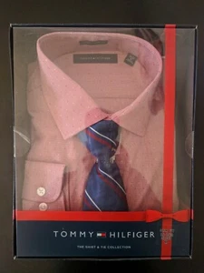 Tommy Hilfiger Slim Fit Stretch Men's Dress Shirt Long With Tie Red Medium New - Picture 1 of 4