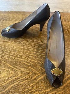 Vintage Bruno Magli Damen-Pumps 9 AA Leder Absätze Peep Toe braun taupe - Bild 1 von 10