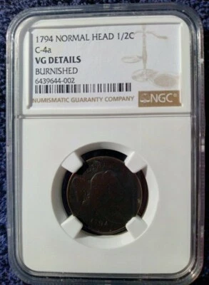 1794 Half Cent, Normal Relief C-4a variety, NGC VG Details - Image 1 of 3