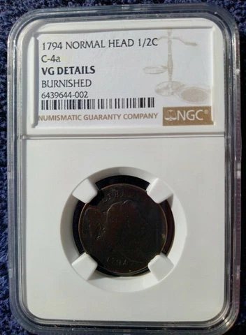 1794 Half Cent, Normal Relief C-4a variety, NGC VG Details Cover