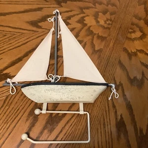 Vintage Unique Metal/Wood With Cloth Sails Sailboat Towel Holder Wall Hanging - Picture 1 of 7