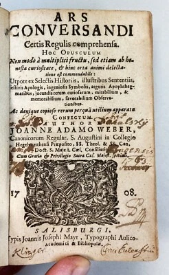 RARE Book - Ars Conversandi - Art of Conversation 1708 - by Weber - language - Image 1 of 4