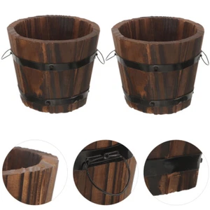 4 Pcs Wooden Flower Pot Barrel Planters Rustic Container Round Vegetable Pots - Picture 1 of 12