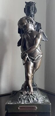 Edouard Drouot (1859-1945).Grand bronze signé Satyre & ange   "L'amour enchaîné" - Photo 1/4