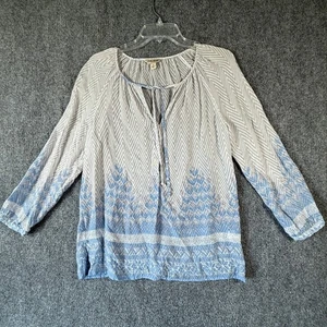 Lucky Brand Women's Blue White Embroidered Chevron Peasant Top Size S - Picture 1 of 8