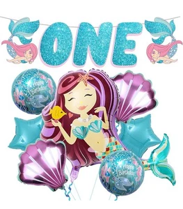 KatchOn Glitter 1st Mermaid Birthday Banner W/ Balloons. Nip - Picture 1 of 3