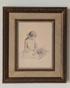 Jennie Tomao Signed Limited Edition Lithograph 4/50 – Framed Girl w/ Flowers - Picture 1 of 7