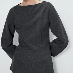 Zara Top Size XL Grey Wide Boat Neck Darted Long Sleeve Capsule Office Workwear - Picture 1 of 11