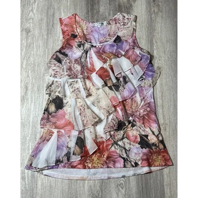 Claudia Richard Floral Ruffle Sleeveless Top Women's Size S y2k - Image 1 of 2