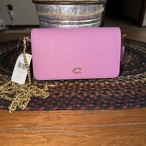 Coach Umhängetasche Bluebell blau Leder Kettenriemen Geldbörse mit Logo Reißverschluss Etui - Bild 1 von 6