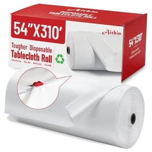 Plastic Table Cloth, 310 Ft X 54 in Disposable Tablecloth 310 Feet Roll White - Picture 1 of 7