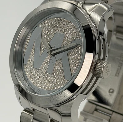 MICHAEL KORS MK5544 Runway Silver Pave Stainless Steel Logo Unisex Watch - Image 1 of 4