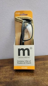 M readers +2.00 Black Frame Black Ear Pieces Reading Glasses With Pouch - Picture 1 of 5
