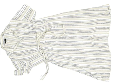 Vestido midi Banana Republic para mujer a rayas mezcla de lino talla L cintura con lazo Foto 1 de 4