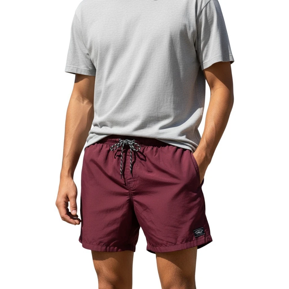 Von Zipper Men's Swim Shorts Size 36 Burgundy Drawstring Pockets - image 1 of 4