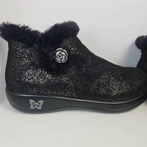 ALEGRIA Meri 553 Black Roses Faux Fur Lined Boots Size EU 41 US 10.5/11 NWOB - Picture 1 of 16