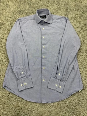 Massimo Dutti Shirt Men 16.5 Blue Houndstooth Tessuto Long Sleeve Button Up - Image 1 of 4