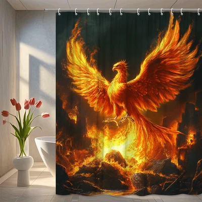 Phoenix bird shower curtain fiery flame wings fantasy art bathroom decor - Image 1 of 4